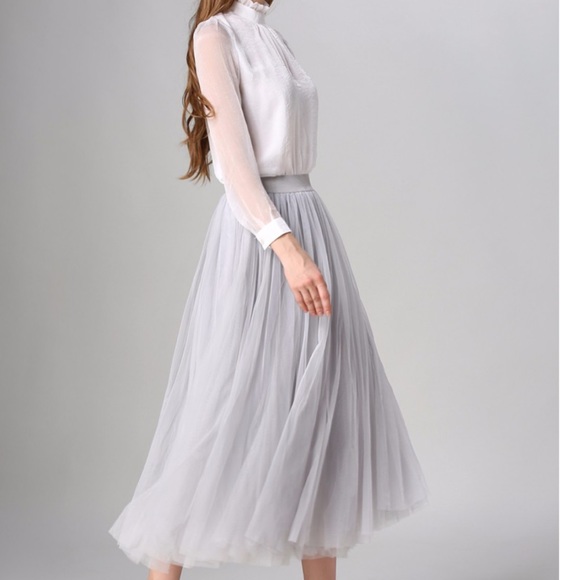 Long Maxi Tulle Grey Tulle Skirt - Picture 3 of 8